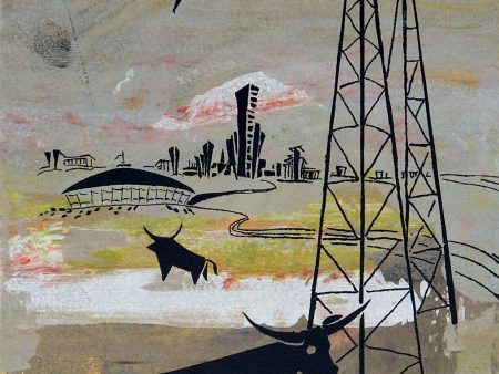 Vintage 1960s Texas Longhorns & Oil Wells Serigraph Online