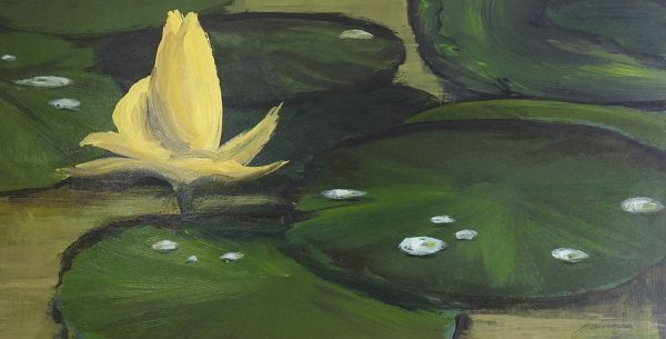 Mid Century Water Lily Painting For Sale