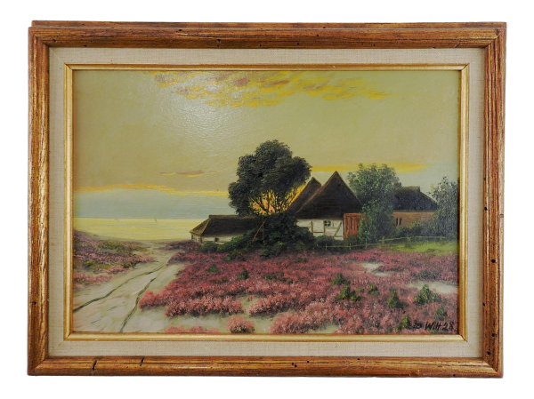 1928 Seaside Cottage Sunset Painting Fashion