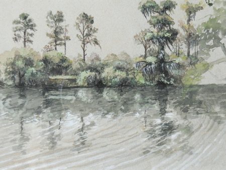 Small River & Trees Watercolor Study Painting Online now