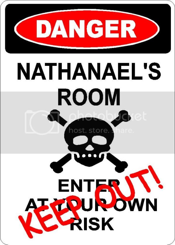 NATHANAEL Danger enter at own risk KEEP OUT room  9  x 12  Aluminum novelty parking sign wall décor art  for indoor or outdoor use. Cheap