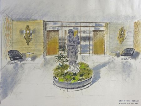 1950s Hollywood Regency Architectural Drawing For Cheap